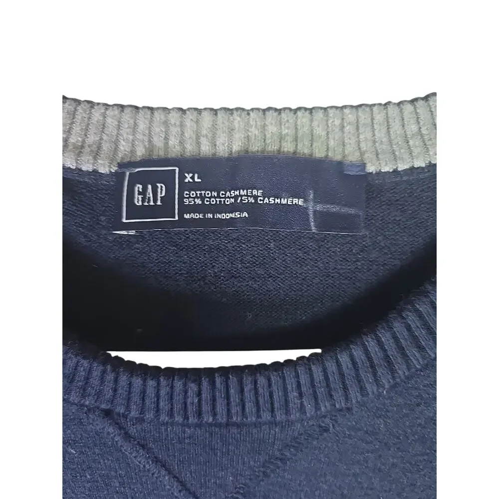 GAP Cotton Cashmere Crew Neck Sweater Mens XL Navy Blue Regular Fit Long Sleeve